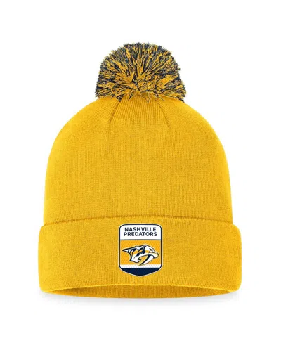 Fanatics Men's  Gold Nashville Predators 2023 Nhl Draft Cuffed Knit Hat With Pom