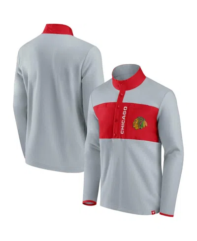 Fanatics Men's  Gray, Red Chicago Blackhawks Omni Polar Fleece Quarter-snap Jacket In Gray,red