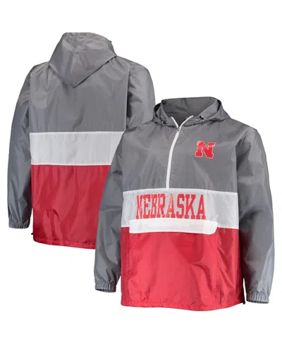 Fanatics Men's  Gray, Scarlet Nebraska Huskers Big And Tall Water-resistant Half-zip Hoodie In Gray,scarlet