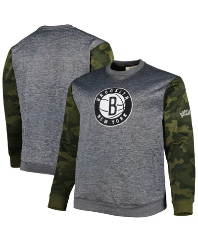 FANATICS MEN'S FANATICS HEATHER CHARCOAL BROOKLYN NETS BIG AND TALL CAMO STITCHED SWEATSHIRT