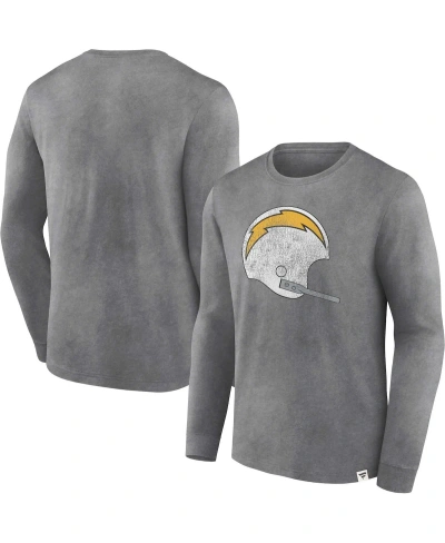 Fanatics Men's  Heather Charcoal Distressed Los Angeles Chargers Washed Primary Long Sleeve T-shirt