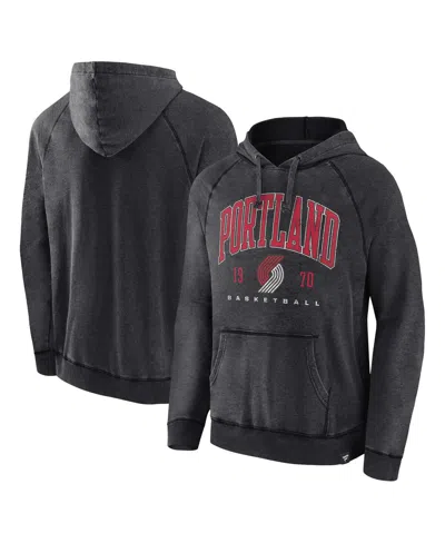 Fanatics Men's  Heather Charcoal Distressed Portland Trail Blazers Foul Trouble Snow Wash Raglan Pull
