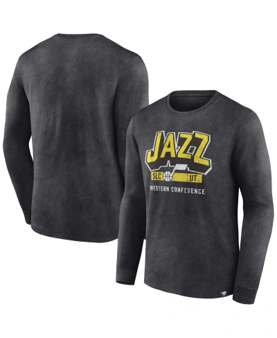 Fanatics Men's  Heather Charcoal Distressed Utah Jazz Front Court Press Snow Wash Long Sleeve T-shirt