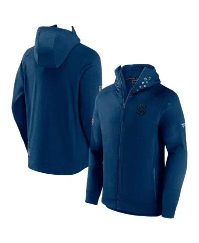 Fanatics Men's  Heather Deep Sea Blue Seattle Kraken Authentic Pro Road Tech Full-zip Hoodie Jacket