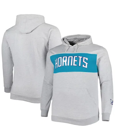 Fanatics Men's  Heather Gray Charlotte Hornets Big And Tall Wordmark Pullover Hoodie