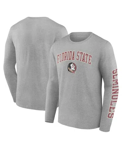 Fanatics Men's  Heather Gray Florida State Seminoles Distressed Arch Over Logo Long Sleeve T-shirt
