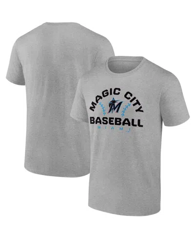 Fanatics Men's  Heather Gray Miami Marlins Iconic Go For Two T-shirt In Heathered Gray