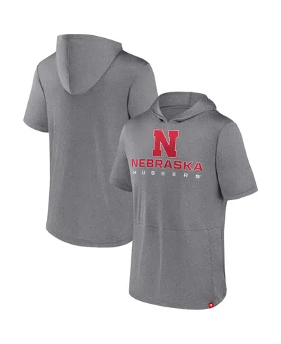 Fanatics Men's  Heather Gray Nebraska Huskers Modern Stack Hoodie T-shirt