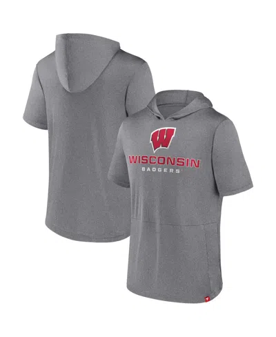 Fanatics Men's  Heather Gray Wisconsin Badgers Modern Stack Hoodie T-shirt