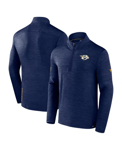 Fanatics Men's  Heather Navy Nashville Predators Authentic Pro Quarter-zip Pullover Top