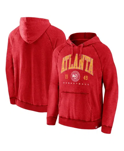 Fanatics Men's  Heather Red Distressed Atlanta Hawks Foul Trouble Snow Wash Raglan Pullover Hoodie