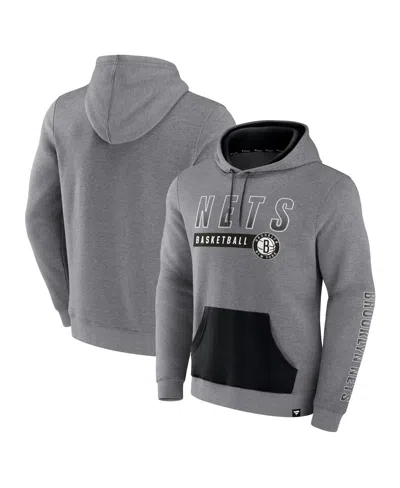 Fanatics Men's  Heathered Gray Brooklyn Nets Off The Bench Color Block Pullover Hoodie