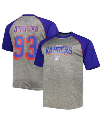 Fanatics Men's  Mika Zibanejad Heather Gray, Blue New York Rangers Big And Tall Contrast Raglan Name