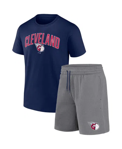 Fanatics Men's  Navy, Heather Gray Cleveland Guardians Arch T-shirt And Shorts Combo Set In Navy,heather Gray