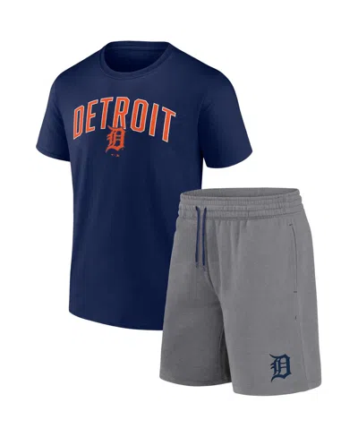 Fanatics Men's  Navy, Heather Gray Detroit Tigers Arch T-shirt And Shorts Combo Set In Navy,heather Gray
