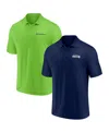 Fanatics Men's  Navy, Neon Green Seattle Seahawks Dueling Two-pack Polo Shirt Set In Navy,neon Green