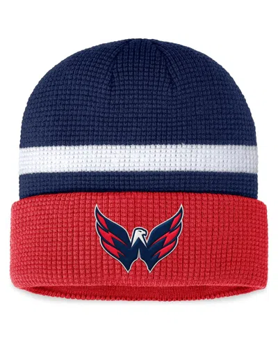 Fanatics Men's  Navy, Red Washington Capitals Fundamental Cuffed Knit Hat In Navy,red