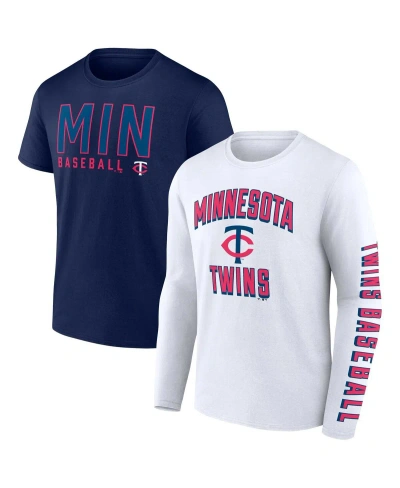 Fanatics Men's  Navy, White Minnesota Twins Two-pack Combo T-shirt Set In Navy,white