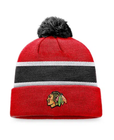 Fanatics Men's  Red, Black Chicago Blackhawks Breakaway Cuffed Knit Hat With Pom In Red,black