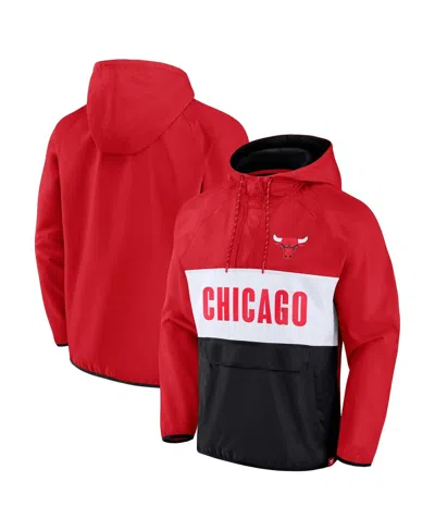 Fanatics Men's  Red, Black Chicago Bulls Team Leader Iconic Colorblock Anorak Raglan Quarter-zip Hood In Red,black