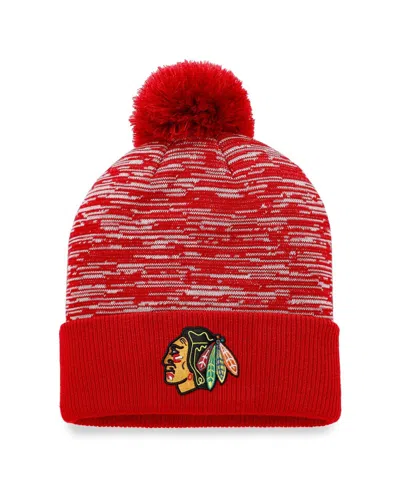 Fanatics Men's  Red Chicago Blackhawks Defender Cuffed Knit Hat With Pom