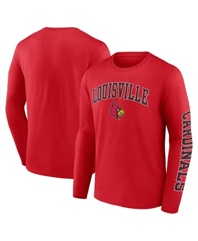 Fanatics Men's  Red Louisville Cardinals Distressed Arch Over Logo Long Sleeve T-shirt