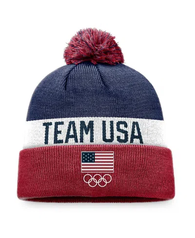 Fanatics Men's  Red, Navy Team Usa Cuffed Knit Hat With Pom In Red,navy
