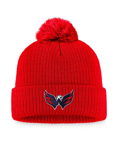 FANATICS MEN'S FANATICS RED WASHINGTON CAPITALS CORE PRIMARY LOGO CUFFED KNIT HAT WITH POM