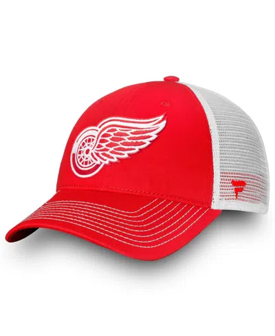 Fanatics Men's  Red, White Detroit Red Wings Slouch Core Primary Trucker Snapback Hat