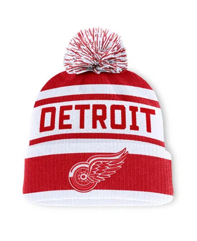 Fanatics Men's  Red/white Detroit Red Wings Fundamental Cuffed Knit Hat With Pom In Red,white