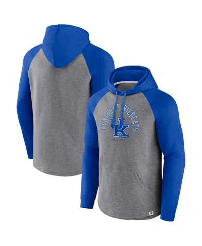 Fanatics Men's  Royal, Heather Gray Kentucky Wildcats Wrap Up Raglan Pullover Hoodie In Royal,heather Gray