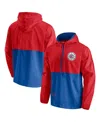 Fanatics Branded Royal/red La Clippers Anorak Block Party Windbreaker Half-zip Hoodie Jacket In Royal,red