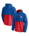 Fanatics Branded Royal/red Philadelphia 76ers Anorak Block Party Windbreaker Half-zip Hoodie Jacket In Royal,red