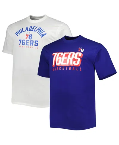 Fanatics Men's  Royal, White Philadelphia 76ers Big And Tall Two-pack T-shirt Set In Royal,white