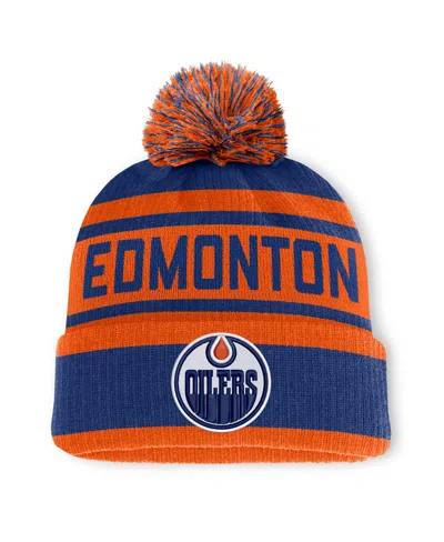 Fanatics Men's  Royal/orange Edmonton Oilers Fundamental Cuffed Knit Hat With Pom In Royal,orange