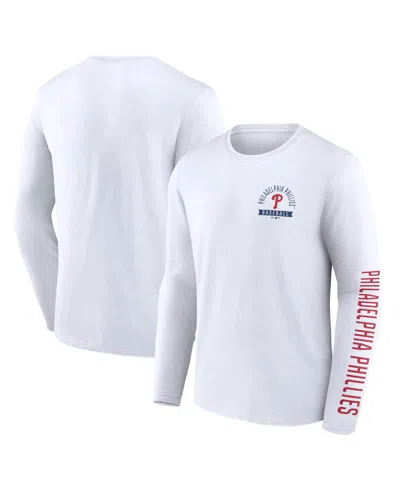 Fanatics Men's  White Philadelphia Phillies Press Box Long Sleeve T-shirt