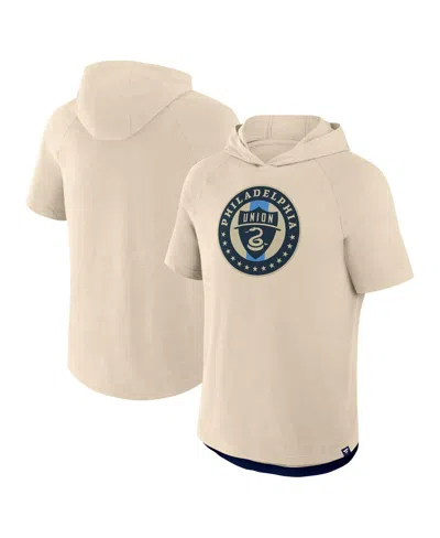 Fanatics Men's Gold Philadelphia Union Hat Trick Stadium Slub Raglan Short Sleeve Pullover Hoodie In Neutral