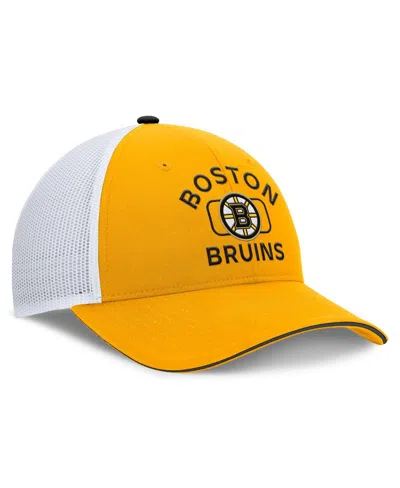 Fanatics Men's Gold/white Boston Bruins Authentic Pro Rink Trucker Hat In Gold,white