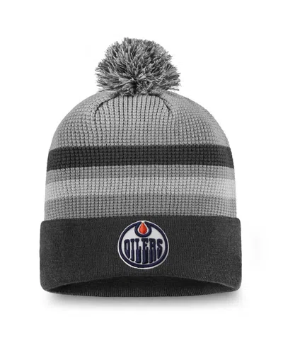 Fanatics Men's Gray Edmonton Oilers Authentic Pro Home Ice Cuffed Knit Hat With Pom