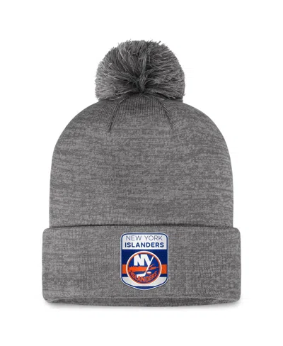 Fanatics Men's Gray New York Islanders Authentic Pro Home Ice Cuffed With Pom Knit Hat