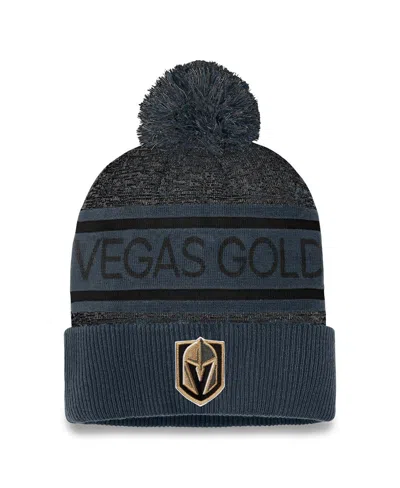 Fanatics Men's Gray Vegas Golden Knights Authentic Pro Cuffed With Pom Knit Hat In Black