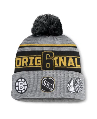 Fanatics Men's Gray/black Original 6 Lumberjack Cuffed Knit Hat With Pom In Gray,black