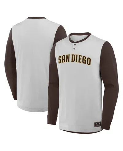 Fanatics Men's Gray/brown San Diego Padres Clubhouse Long Sleeve Henley Shirt In Multi