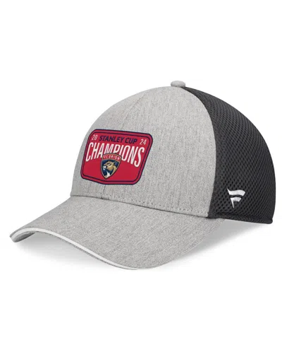 Fanatics Men's Gray/charcoal Florida Panthers 2024 Stanley Cup Champions Locker Room Meshback Structured Adju In Gray,charcoal