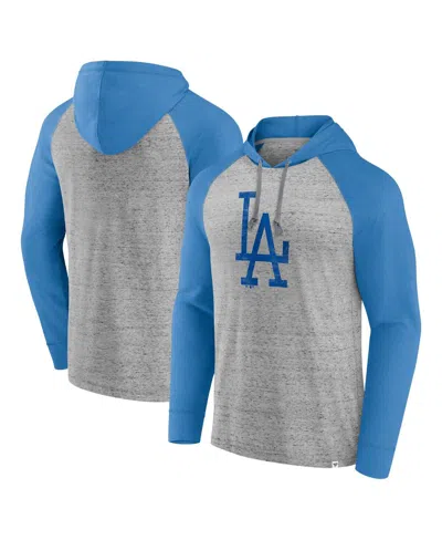 Fanatics Men's Gray/heather Royal Los Angeles Dodgers Single Play Speckled Lightweight Pullover Hoodie In Gray,heather Royal