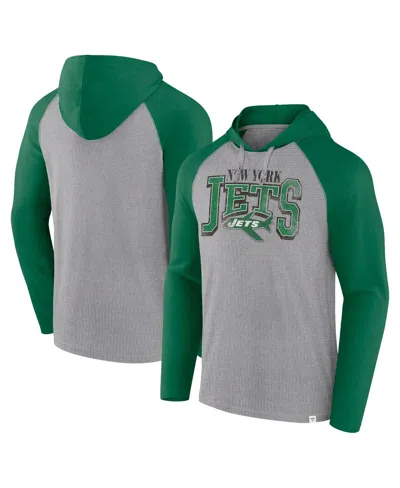 Fanatics Men's Gray/kelly Green New York Jets Under Center Long Sleeve Hoodie T-shirt In Gray,kelly Green