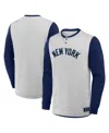 Fanatics Men's Gray/navy New York Yankees Clubhouse Long Sleeve Henley Shirt