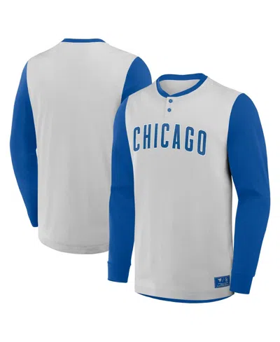 Fanatics Men's Gray/royal Chicago Cubs Clubhouse Long Sleeve Henley Shirt In Blue