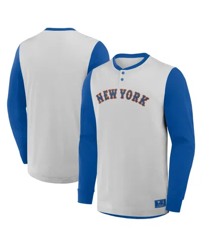 Fanatics Men's Gray/royal New York Mets Clubhouse Long Sleeve Henley T-shirt In Gray,royal