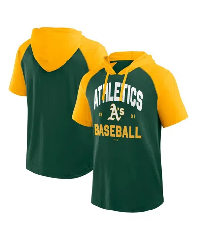 Fanatics Men's Green Athletics Prime Raglan Short Sleeve Hoodie T-shirt